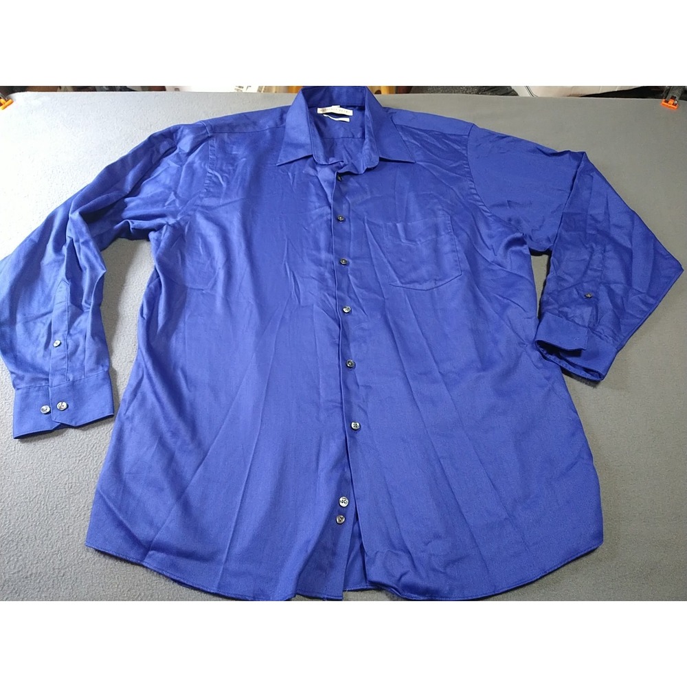 Geoffrey Beene Shirt Mens 17(34/35) Rich Blue Long Sleeve‎ Button Up Designer